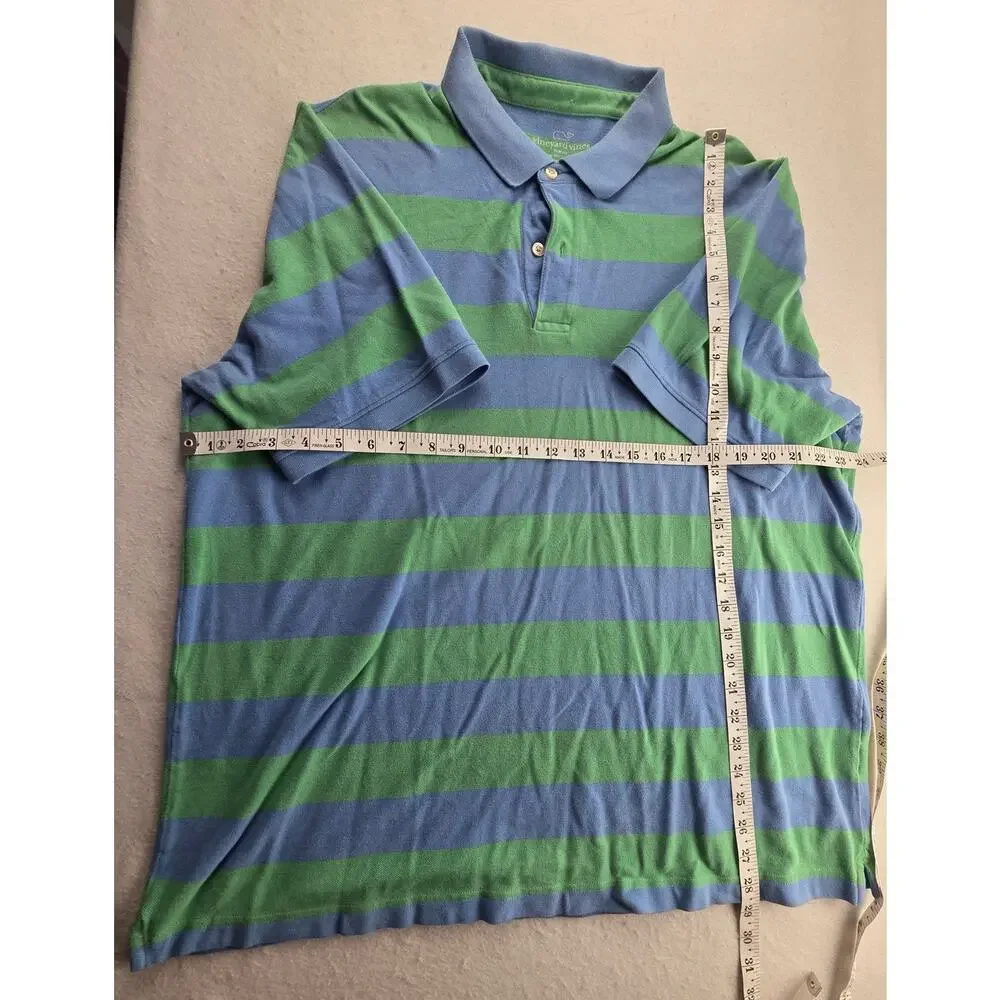 Vineyard Vines Slim Fit Green Blue Striped Polo Short Sleeve Size XXL